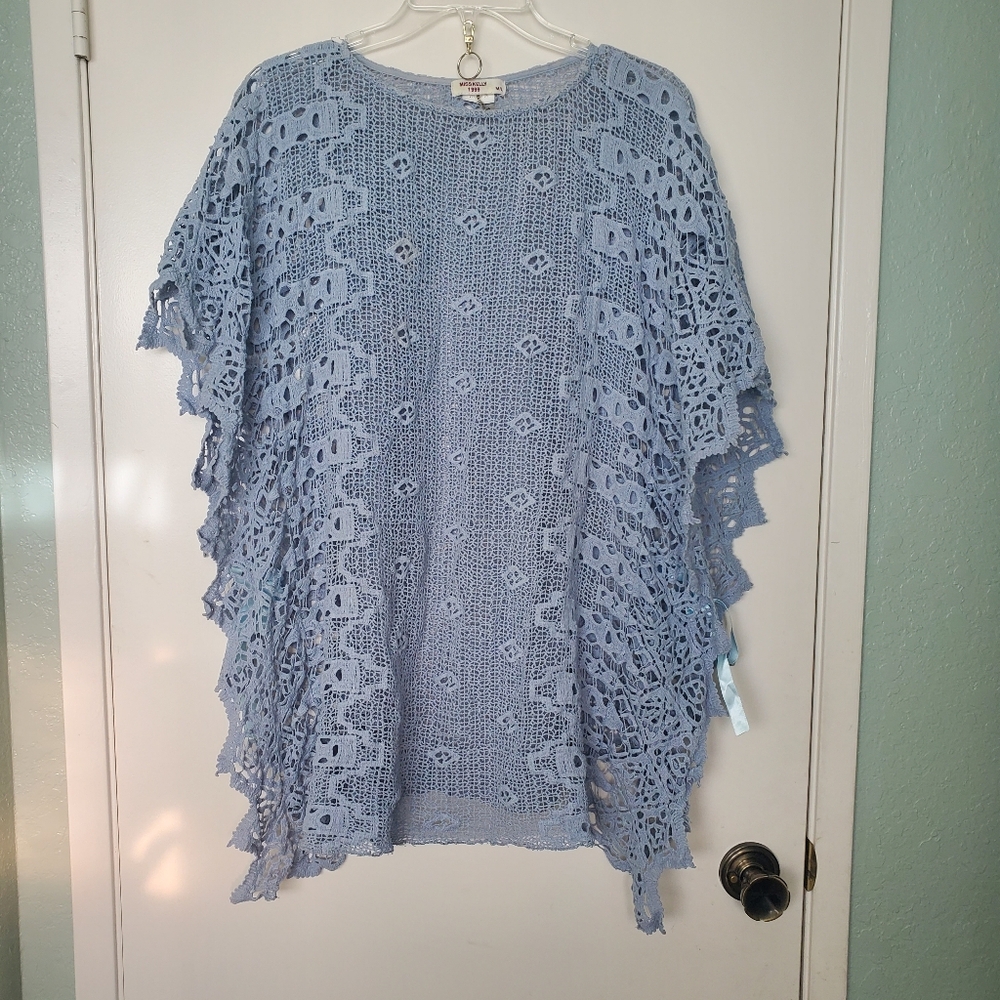 Babydoll Light Blue Fairy Cotton Crochet Poncho Sz M/L